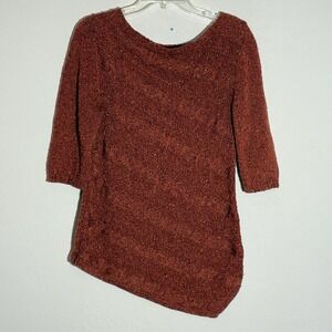 Knit Pullover Sweater Womans Size L Rust 3/4 Sleeves‎ Round Neck Cable Knit Cato